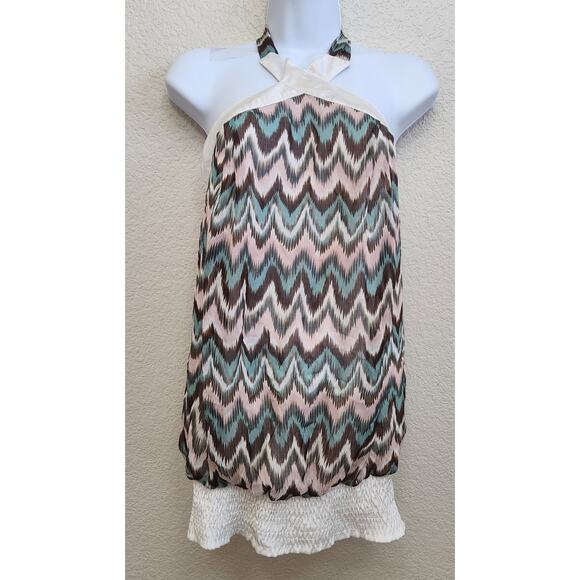 Aggie White Pink Striped Halter Top Small Lightweight Flowy Soft Banded Waist - Picture 1 of 5